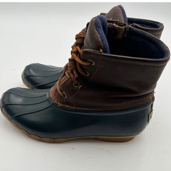 Sperry Saltwater Duck Boots Womens Size 7 Brown Leather Navy Rubber STS91175 - Picture 11 of 14